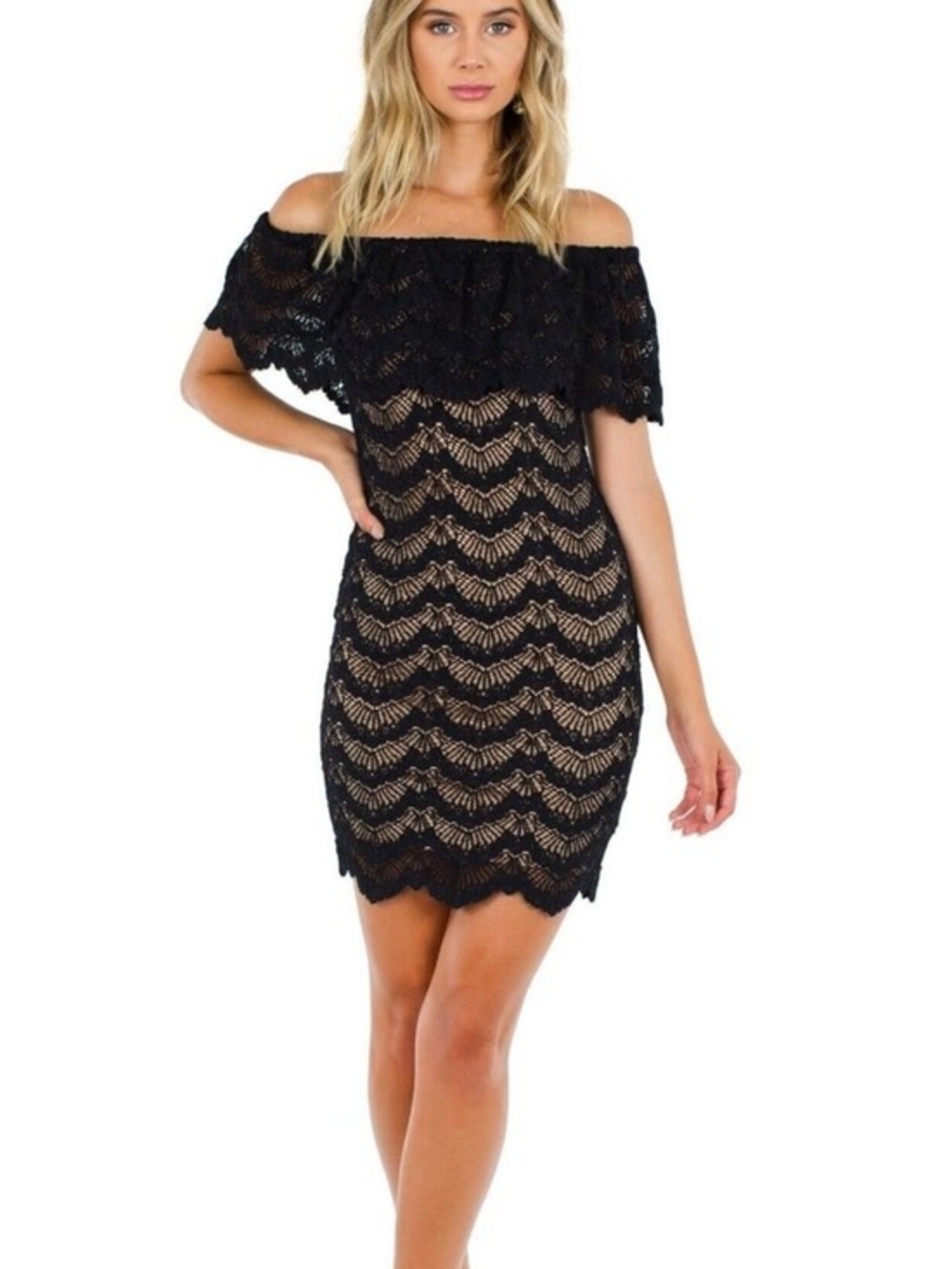 NEW* Nightcap Clothing Mini Black Lace Off Shoulder Dress